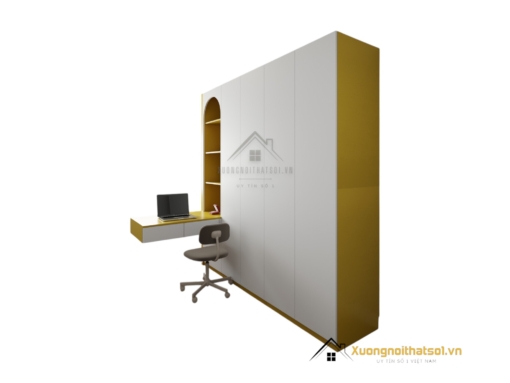 Tủ quần áo 4 cánh mở gỗ kết hợp bàn học màu 030PL thiết kế hiện đại, đa năng, tiết kiệm không gian sống.