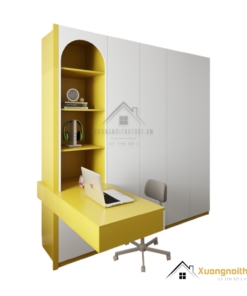 Tủ quần áo 4 cánh mở gỗ kết hợp bàn học màu 030PL, thiết kế thông minh và tiện dụng cho không gian sống hiện đại.