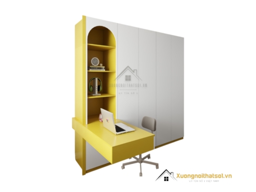Tủ quần áo 4 cánh mở gỗ kết hợp bàn học màu 030PL, thiết kế thông minh và tiện dụng cho không gian sống hiện đại.