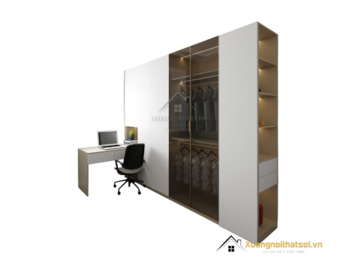 Tủ quần áo 4 cánh mở kết hợp bàn làm việc gỗ, kiểu dáng hiện đại, phù hợp cho không gian sống tại Hà Nội. Chất liệu gỗ cao cấp, thiết kế thông minh, tiết kiệm diện tích và mang lại sự tiện nghi cho phòng ngủ hoặc phòng làm việc.