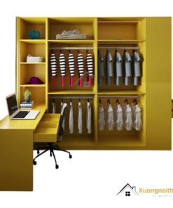 Tủ quần áo 4 cánh mở gỗ kết hợp bàn làm việc màu 030PL
