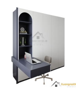 Tủ quần áo 4 cánh mở kết hợp bàn học màu trắng hiện đại, tiện lợi cho phòng ngủ nhỏ gọn