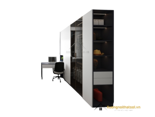 Tủ quần áo 4 cánh mở kết hợp bàn làm việc màu 200T hiện đại, tiết kiệm không gian, phù hợp mọi phòng ngủ.
