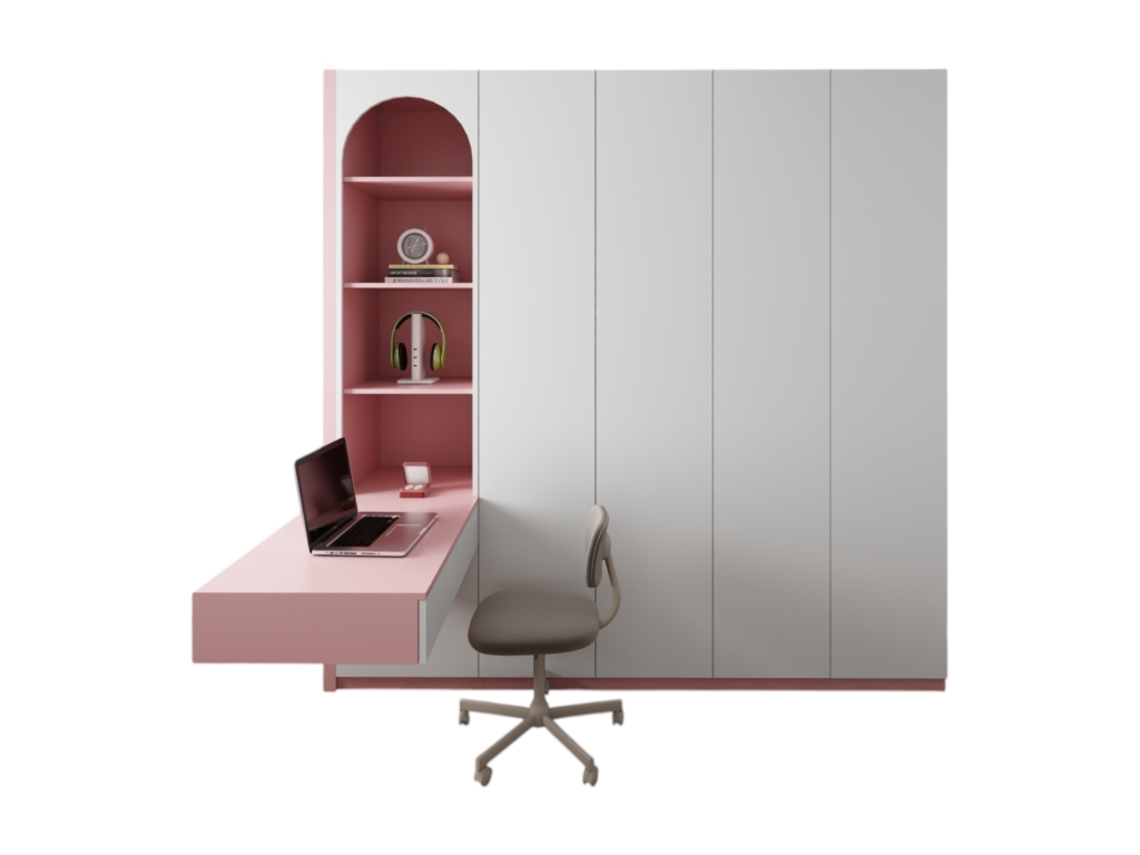 Tủ Quần Áo 4 Cánh Mở MDF Kết Hợp Bàn Học Màu 021T
