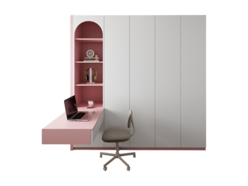 Tủ Quần Áo 4 Cánh Mở MDF Kết Hợp Bàn Học Màu 021T