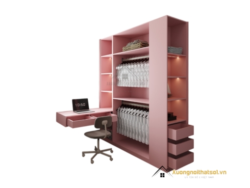 Tủ Quần Áo 4 Cánh Mở MDF kết hợp bàn học màu 021T, thiết kế hiện đại, tiện dụng cho phòng ngủ và học tập