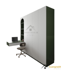 Văn bản thay thế: Tủ quần áo 4 cửa mở kết hợp bàn học màu 216ZN, thiết kế hiện đại và tiện ích cho không gian sống.