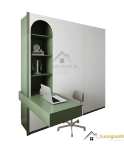 Tủ quần áo 4 cửa mở kết hợp bàn học màu trắng gỗ 216ZN hiện đại, tiện lợi cho phòng ngủ trẻ em hoặc học sinh.