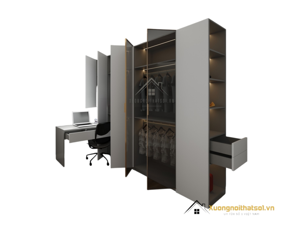 Tủ quần áo 4 cửa mở kết hợp bàn làm việc màu 203LU hiện đại, tiện nghi, tiết kiệm không gian