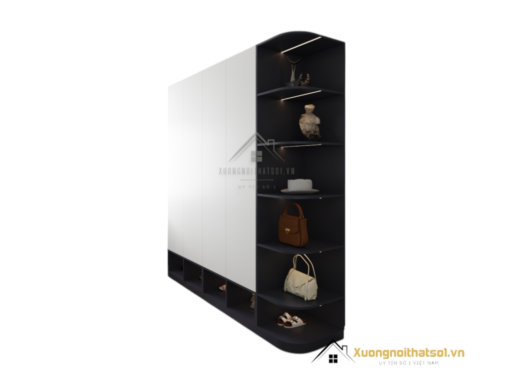Tủ quần áo bo góc cong màu gỗ tự nhiên hiện đại, mẫu 200T (3) với thiết kế tinh tế, tiện nghi.