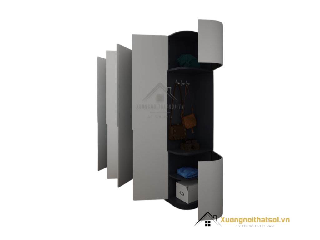 Tủ quần áo bo góc hiện đại màu trắng 200T thiết kế sang trọng phù hợp mọi không gian sống