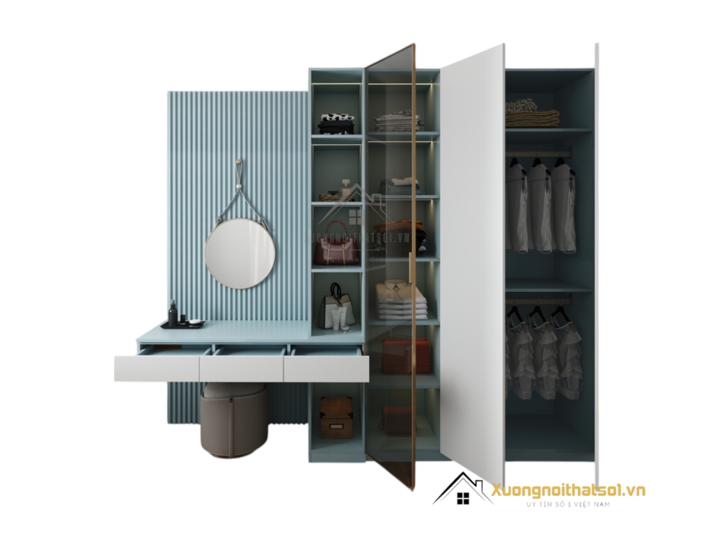 Tủ quần áo cánh mở kết hợp bàn phấn có đèn LED hiện đại tại Hà Nội, mẫu 212ZN, thiết kế thông minh, tiện nghi.
