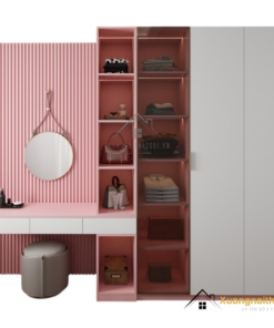 Tủ quần áo cửa mở kết hợp bàn phấn có đèn LED hiện đại tại Hà Nội
