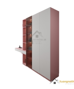 Tủ quần áo cửa mở kết hợp bàn phấn có đèn LED hiện đại, thiết kế sang trọng phù hợp không gian phòng ngủ tại Hà Nội