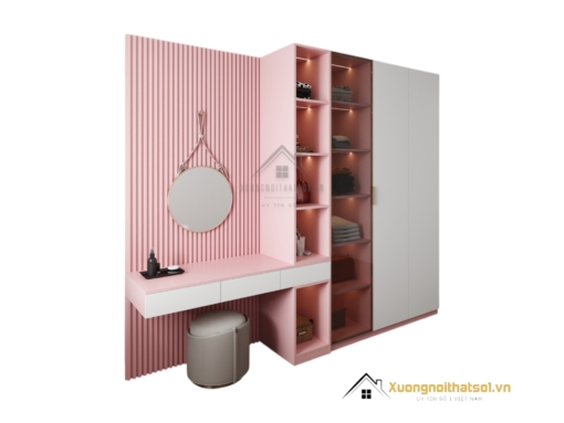 Tủ Quần Áo cửa mở kết hợp bàn phấn có đèn LED hiện đại, tiện nghi, thiết kế đẹp phù hợp không gian phòng ngủ tại Hà Nội.