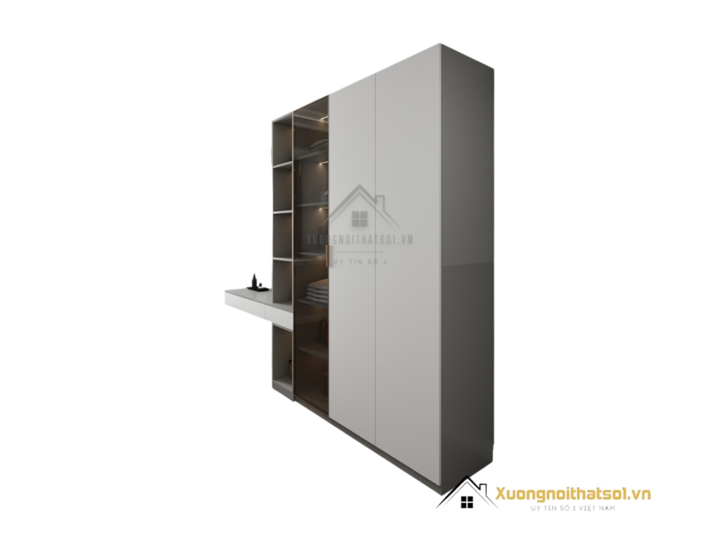 Tủ quần áo cửa mở kết hợp bàn phấn có đèn LED hiện đại tại Hà Nội, mẫu 203LU (3) sang trọng, tiện nghi.