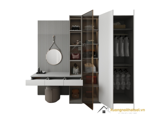 Tủ quần áo cửa mở kết hợp bàn phấn có đèn LED hiện đại tại Hà Nội, mẫu 203LU, thiết kế tiện nghi, sang trọng.
