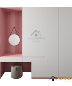 Tủ quần áo cửa mở kết hợp bàn phấn hiện đại màu trắng sang trọng tại Hà Nội, mã 021T