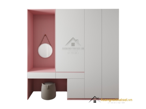 Tủ quần áo cửa mở kết hợp bàn phấn hiện đại màu trắng sang trọng tại Hà Nội, mã 021T