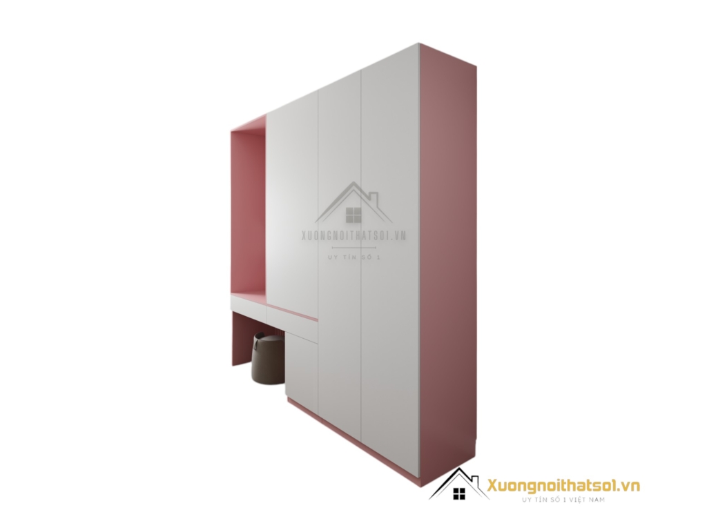 Tủ quần áo cửa mở kết hợp bàn phấn đẹp hiện đại màu trắng tại Hà Nội, mã 021T (10)
