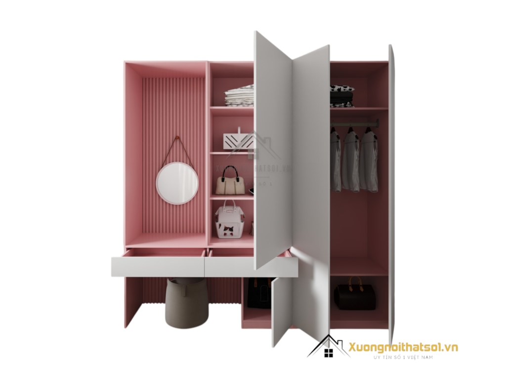 Tủ quần áo cửa mở kết hợp bàn phấn hiện đại màu trắng đẹp tại Hà Nội mẫu 021T