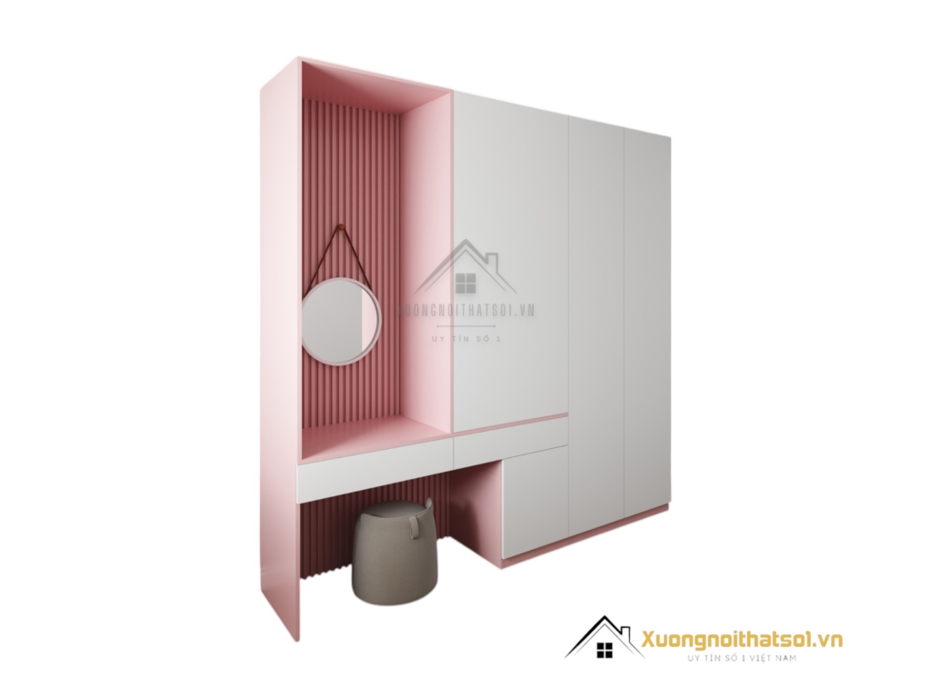 Tủ quần áo cửa mở kết hợp bàn phấn gỗ công nghiệp hiện đại tại Hà Nội, mẫu 021T thiết kế tiện nghi, tiết kiệm không gian.