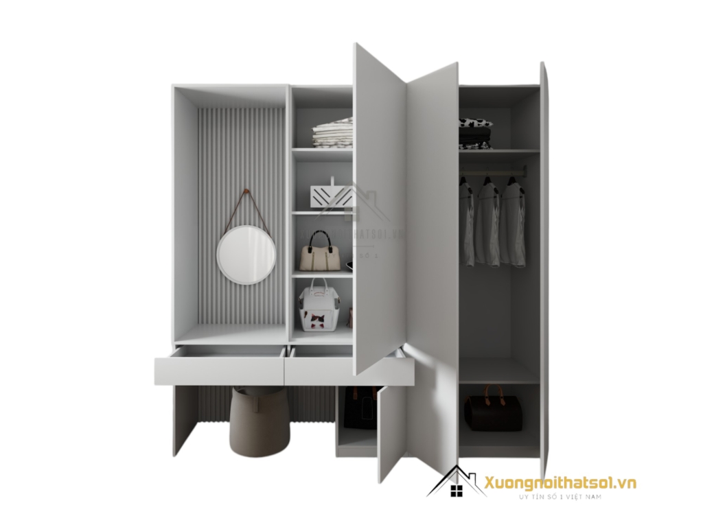 Tủ quần áo cửa mở kết hợp bàn phấn hiện đại tại Hà Nội, mẫu 206ZN, thiết kế sang trọng, tiện nghi.