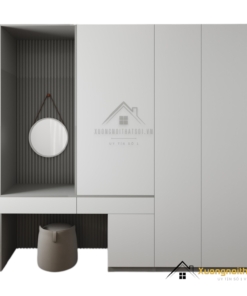 Tủ quần áo cửa mở kết hợp bàn trang điểm màu trắng hiện đại tại Hà Nội, mẫu 203LU