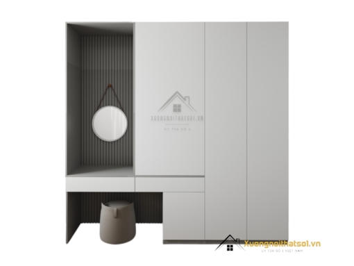 Tủ quần áo cửa mở kết hợp bàn trang điểm màu trắng hiện đại tại Hà Nội, mẫu 203LU