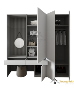Tủ quần áo cửa mở kết hợp bàn trang điểm hiện đại màu trắng tại Hà Nội, mẫu 203LU.