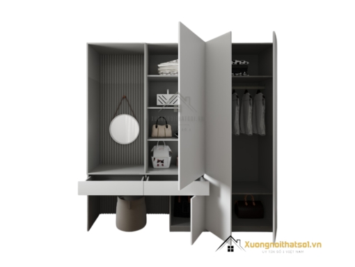 Tủ quần áo cửa mở kết hợp bàn trang điểm hiện đại màu trắng tại Hà Nội, mẫu 203LU.