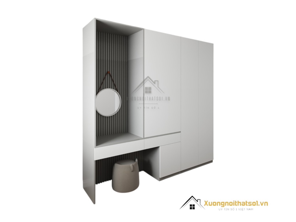 Tủ quần áo cửa mở kết hợp bàn trang điểm màu nâu gỗ hiện đại tại Hà Nội, mẫu 203LU thiết kế tiện nghi, phù hợp mọi không gian phòng ngủ.