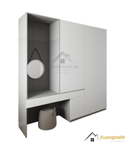 Tủ quần áo cửa mở kết hợp bàn trang điểm màu nâu gỗ hiện đại tại Hà Nội, mẫu 203LU thiết kế tiện nghi, phù hợp mọi không gian phòng ngủ.