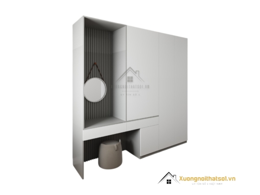 Tủ quần áo cửa mở kết hợp bàn trang điểm màu nâu gỗ hiện đại tại Hà Nội, mẫu 203LU thiết kế tiện nghi, phù hợp mọi không gian phòng ngủ.