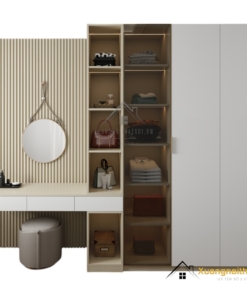 Tủ quần áo kết hợp bàn phấn có đèn LED hiện đại tại Hà Nội, thiết kế rộng 220mm, tiện nghi và sang trọng.
