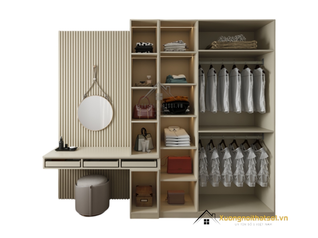 Tủ quần áo kết hợp bàn phấn có đèn LED hiện đại tại Hà Nội, thiết kế thông minh, tiện lợi và đẹp mắt