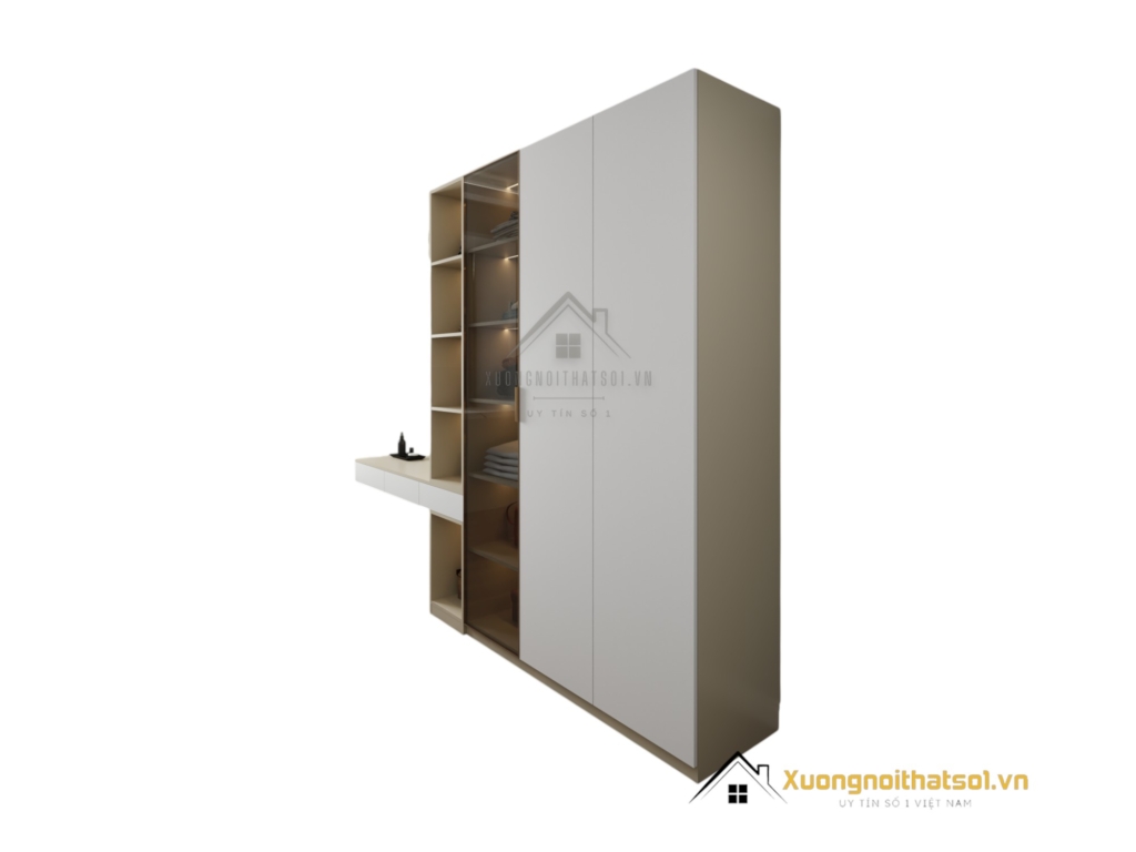 Tủ quần áo kết hợp bàn phấn có đèn LED hiện đại tại Hà Nội, thiết kế thông minh, kích thước 220mm.