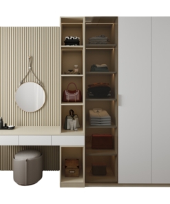 Tủ quần áo kết hợp bàn phấn có đèn LED hiện đại tại Hà Nội, thiết kế đẹp mắt, tiện nghi, kích thước 220mm phù hợp mọi không gian sống.