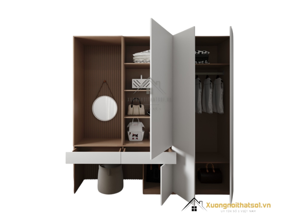 Tủ quần áo kết hợp bàn trang điểm hiện đại tại Hà Nội, mẫu 030PL, thiết kế tiện nghi và sang trọng