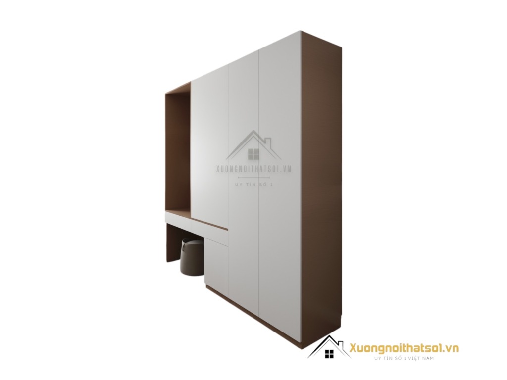 Tủ quần áo kết hợp bàn trang điểm màu trắng hiện đại tại Hà Nội, mẫu mã 030PL, thiết kế thông minh, tiện dụng.